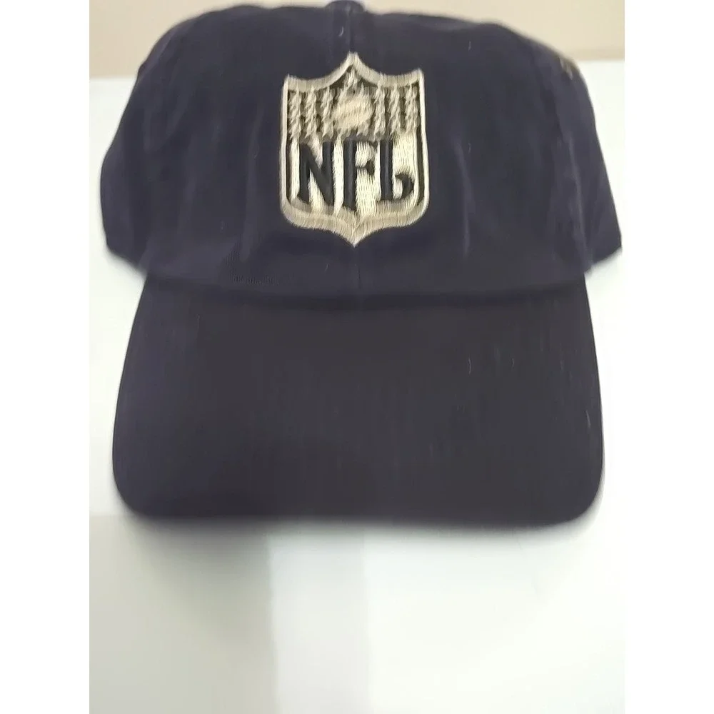 Vtg 90s NFL Shield Hat Blue Leather Strapback Brass NFL Logo Buckle Rare‎ Cap